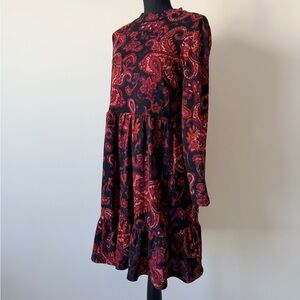 Emma & Michele Red and Black Paisley Long Sleeve Dress